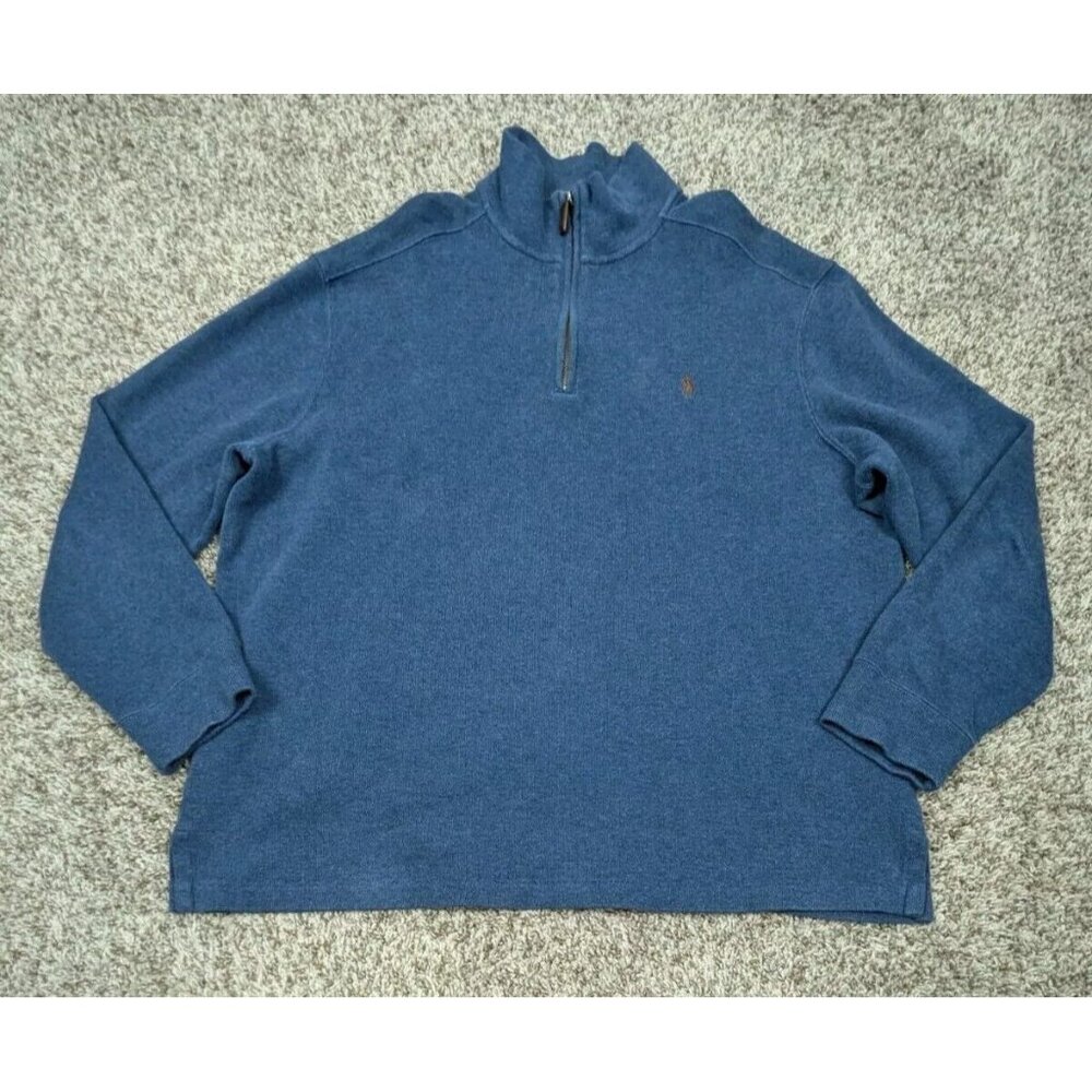 Polo Ralph Lauren Sweater 1/4 Zip Pullover Mens XL Blue 100% Cotton